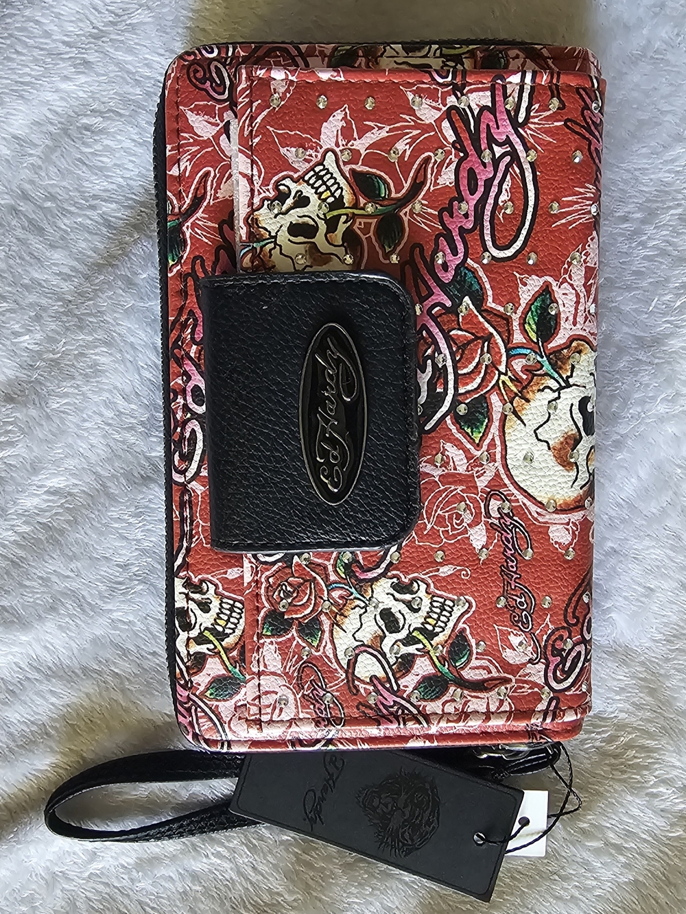 Ed Hardy Red Skull & Rose Double Zip Wristlet